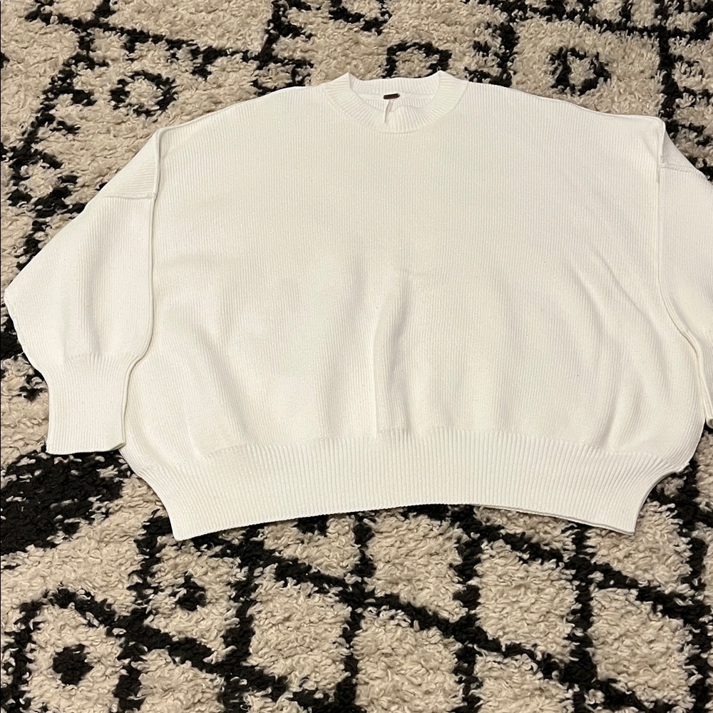 Free People Oversized Crewneck Sweater in White